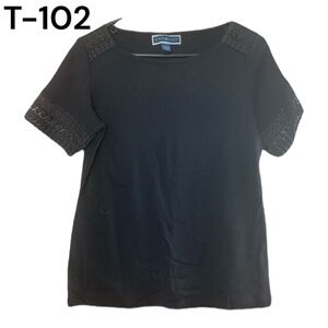 SzS Karen Scott Black Lace Sleeve Top NWT